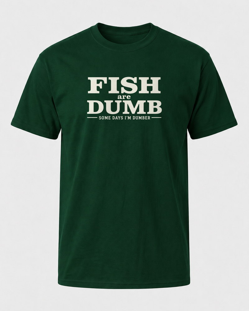 Fish Are Dumb tee — forest, front