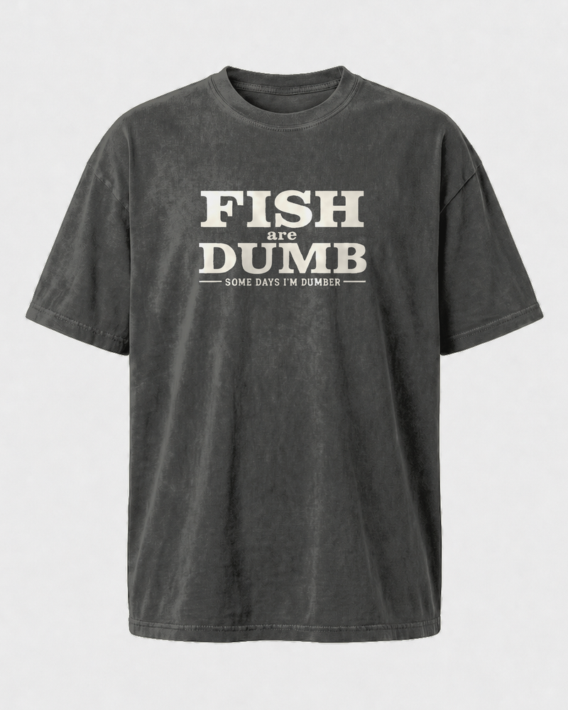Fish Are Dumb washed tee — washed black, front