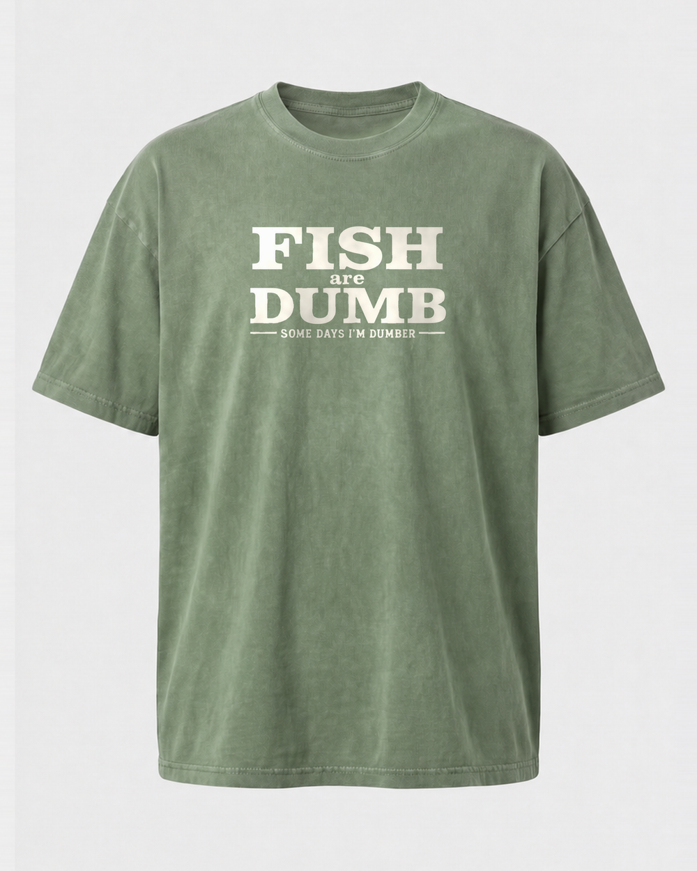 Fish Are Dumb washed tee — washed sage, front
