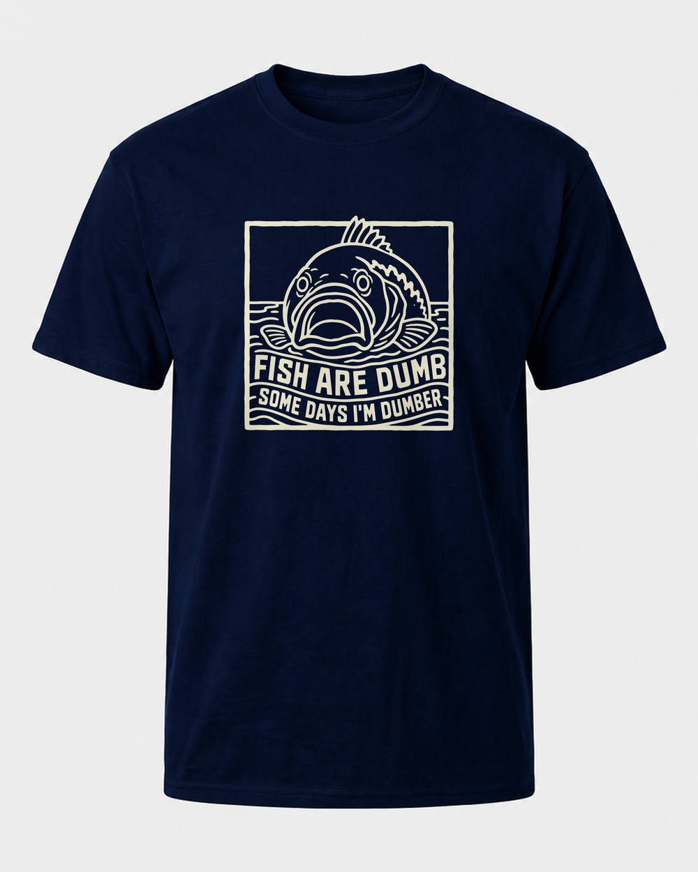 Fish Are Dumb Etched tee — navy, front