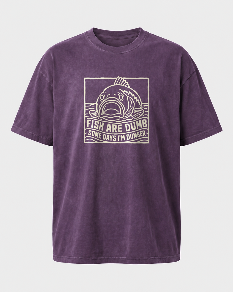 Fish Are Dumb Etched washed tee — washed violet, front