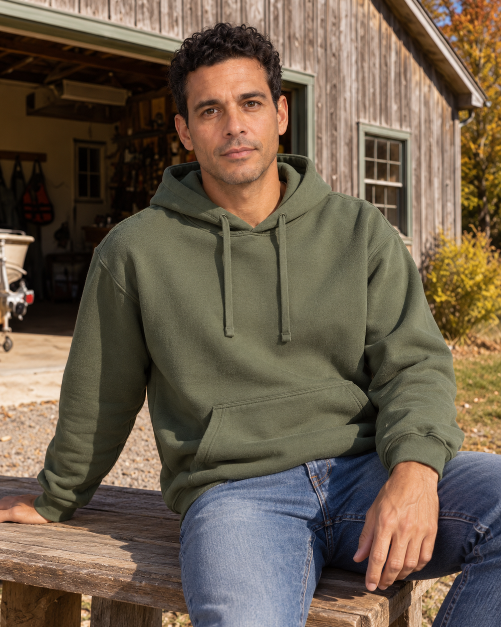 Fish Are Dumb, Some Days I'm Dumber Hoodie — Military Green — model front