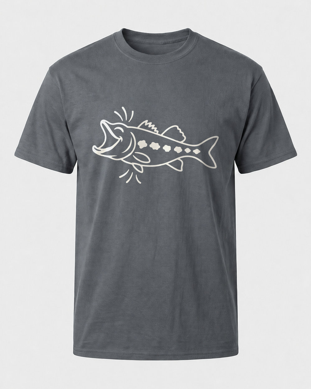 Laughing Fish tee — charcoal, front