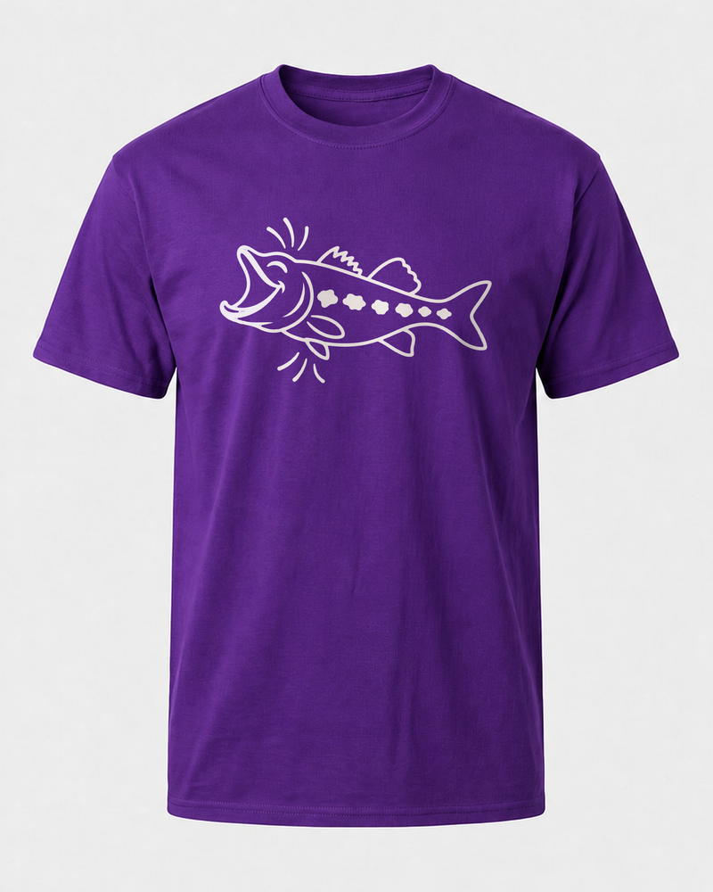 Laughing Fish tee — purple, front