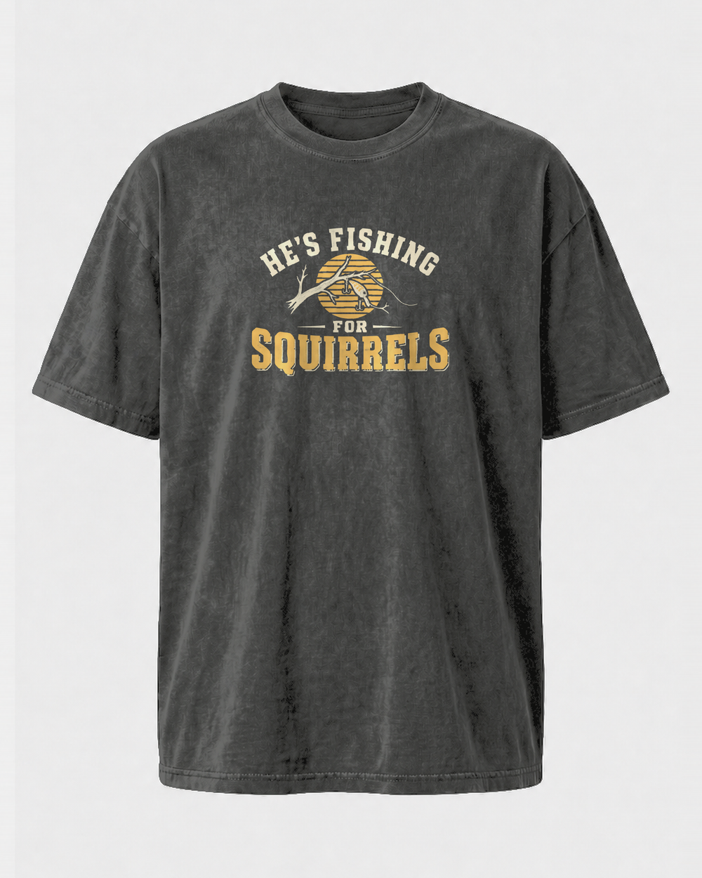 Fishing For Squirrels washed tee — washed black, front