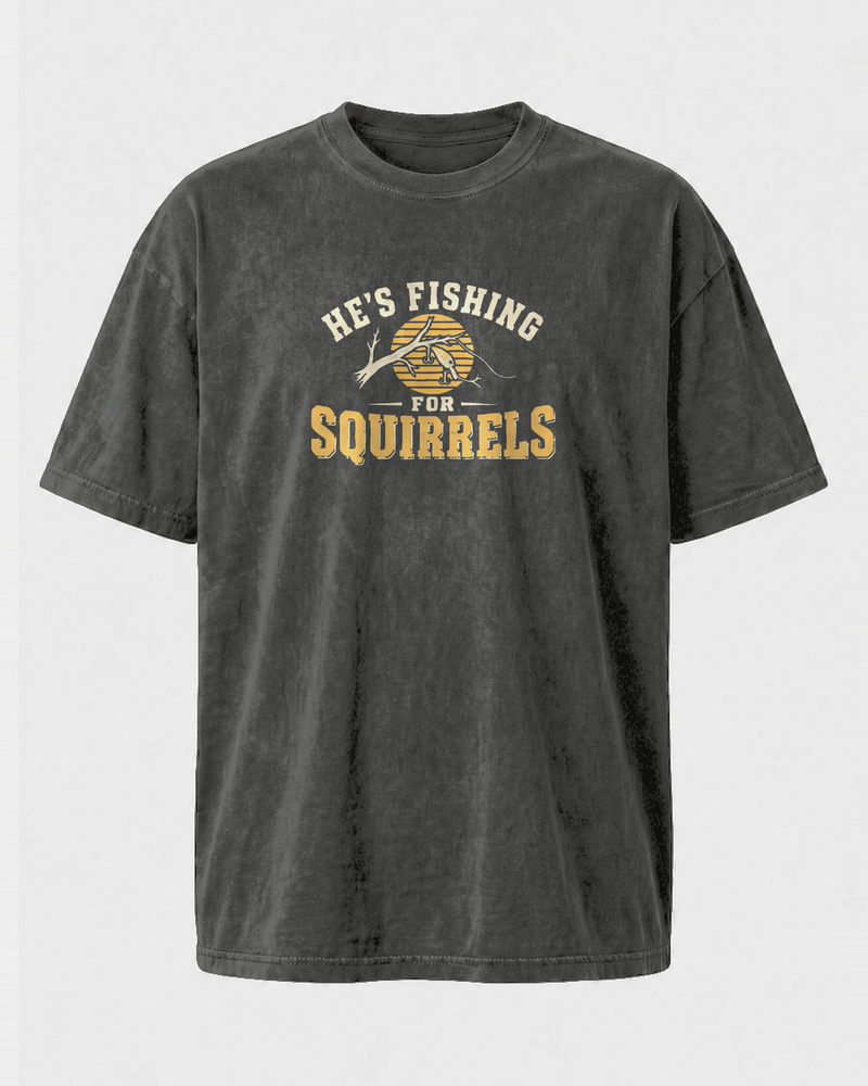 Fishing For Squirrels washed tee — washed black, front