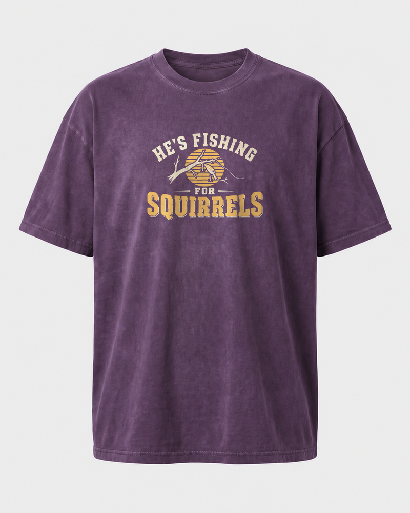 Fishing For Squirrels washed tee — washed violet, front