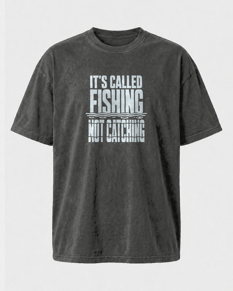 It's Called Fishing (free) washed tee — washed black, front