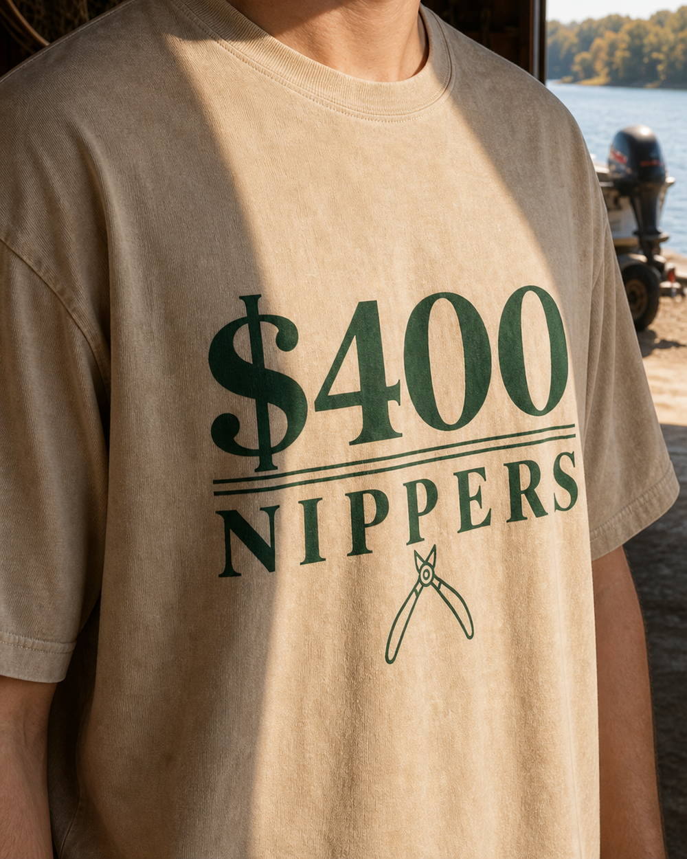 $400 Nippers washed tee — washed bone, worn, side