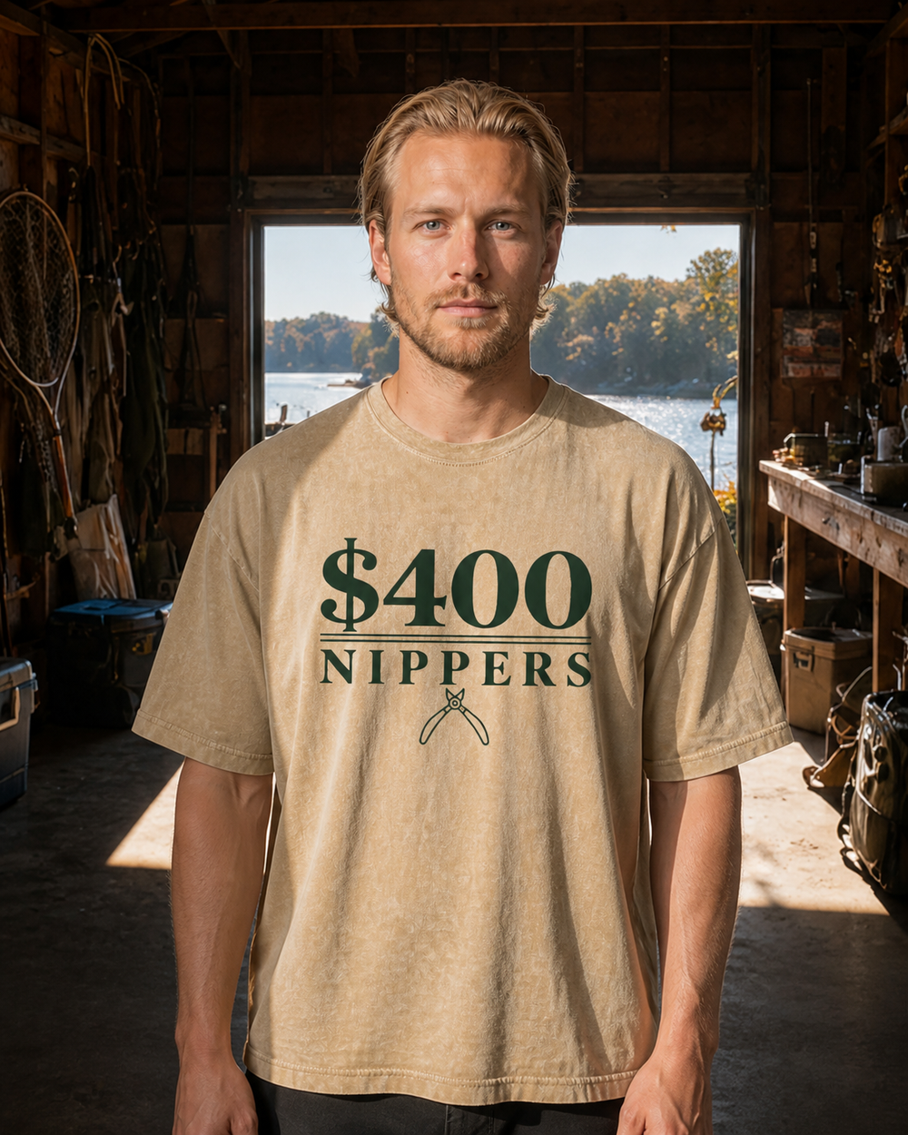 $400 Nippers washed tee — washed bone, worn, front