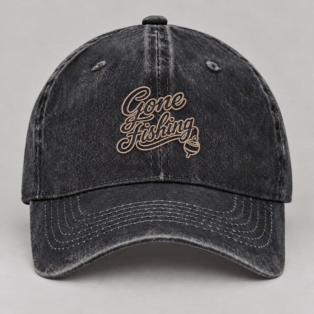 Gone Fishing Embroidered Hat — Black — front