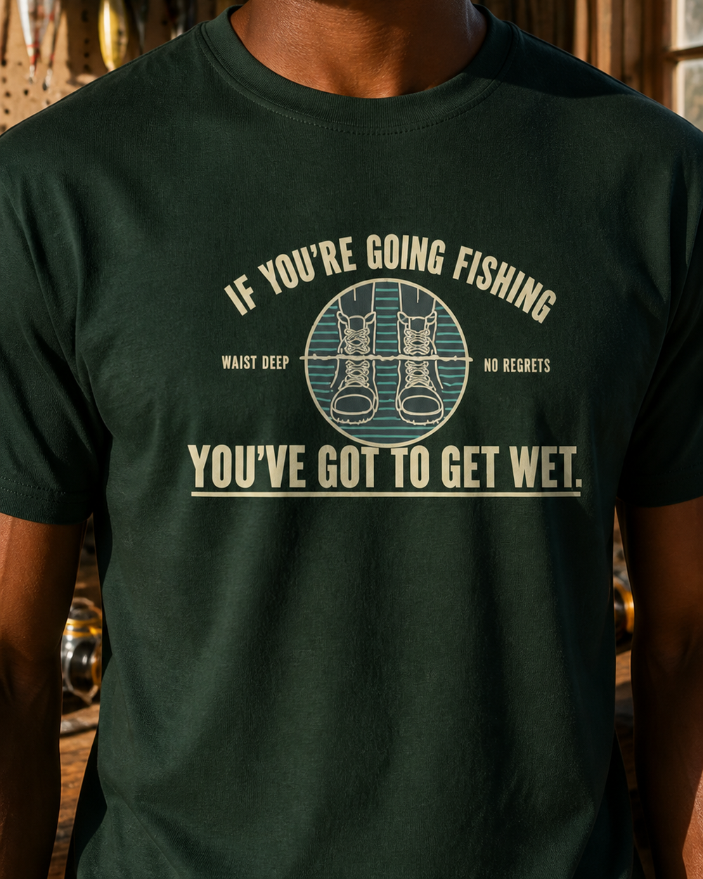 Got To Get Wet tee — forest, worn, side