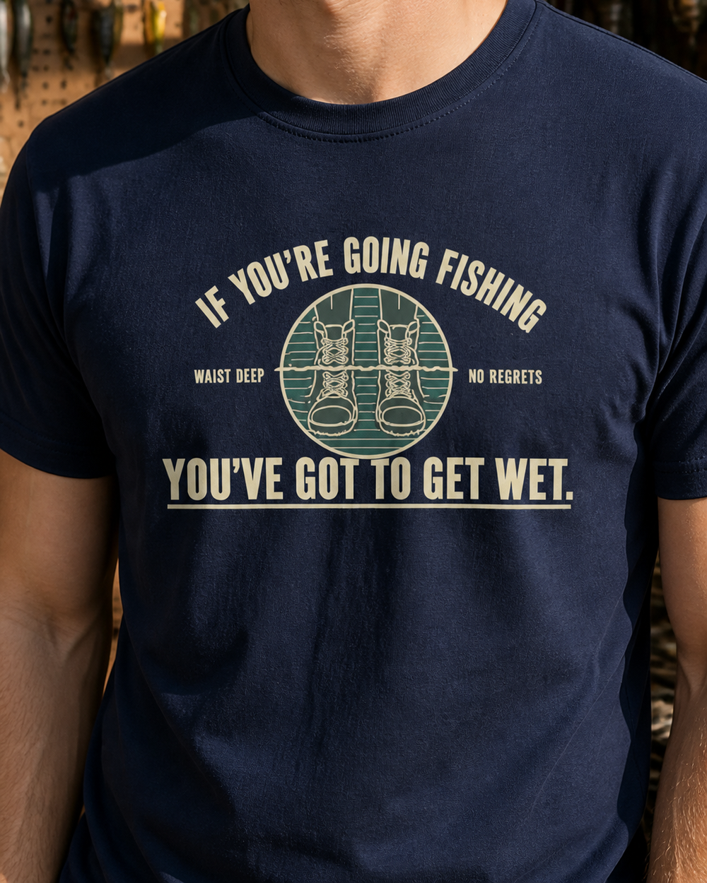 Got To Get Wet tee — navy, worn, side
