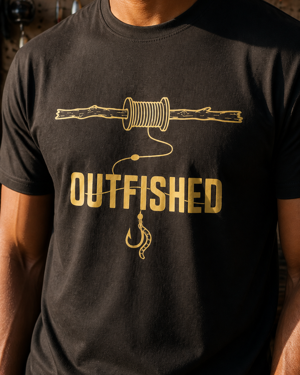 Hand Line tee — black, worn, side