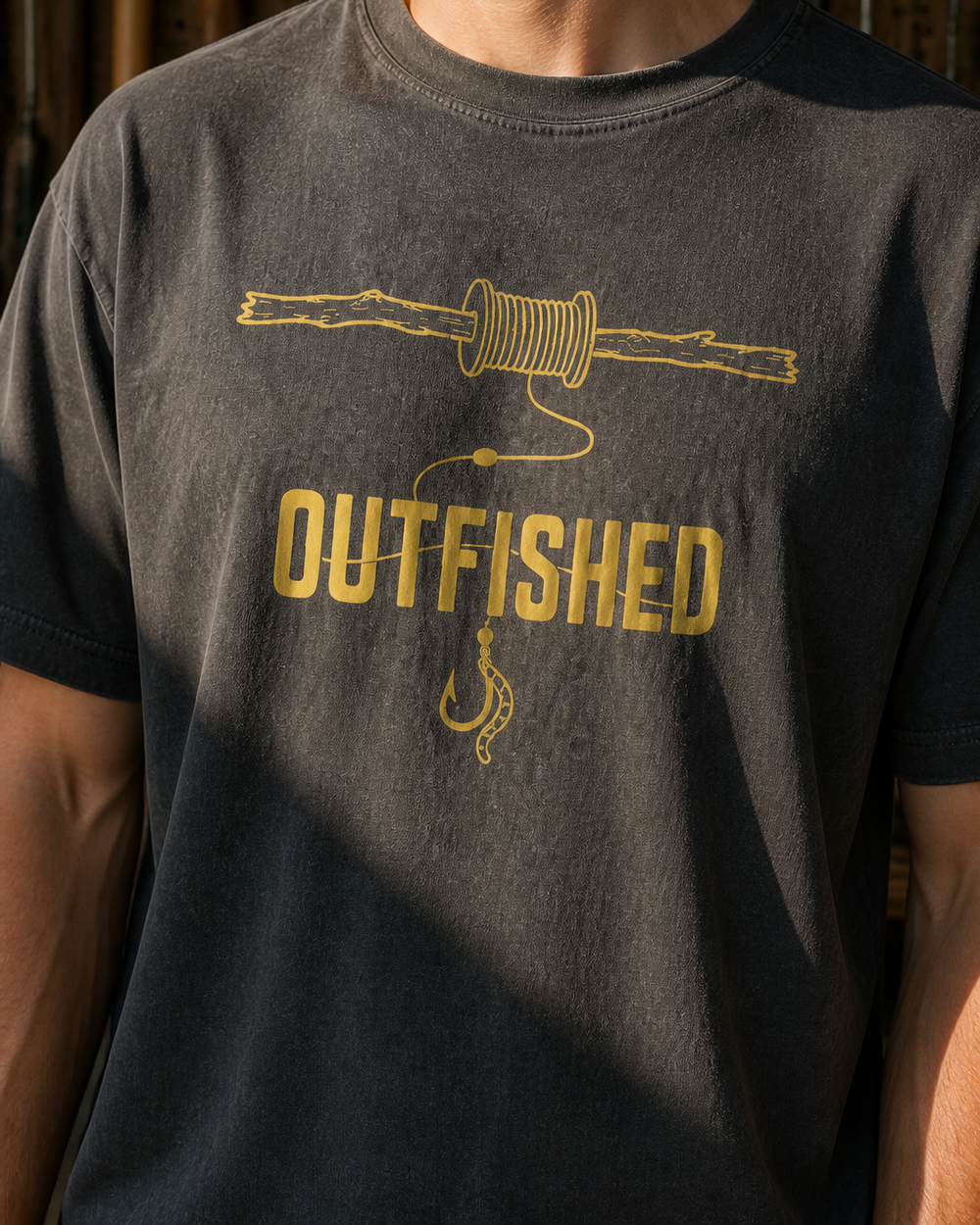 Hand Line washed tee — washed black, worn, side