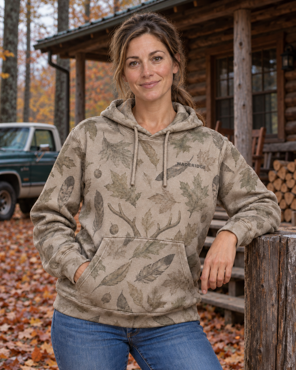 He's Hunting Custom Name All-Over Print Hoodie — model front