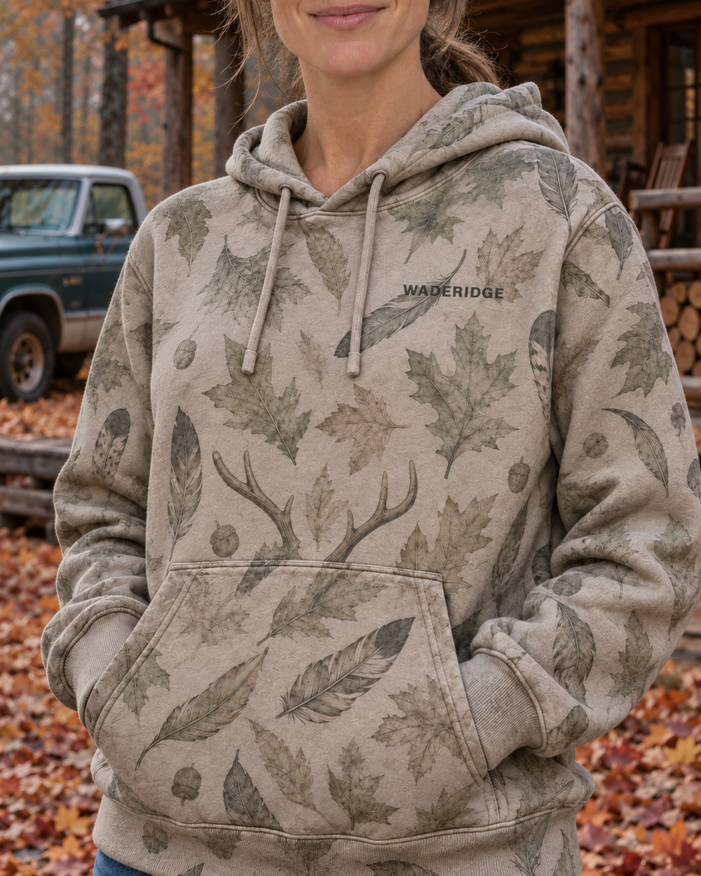 He's Hunting Custom Name All-Over Print Hoodie — model angle