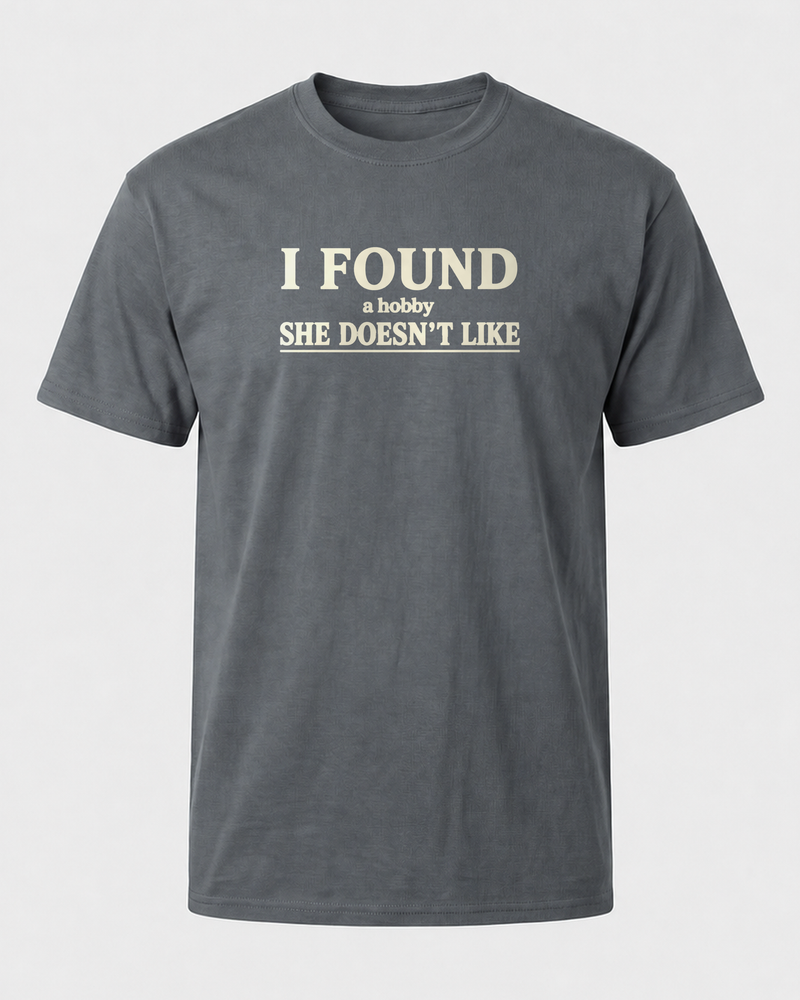 A Hobby She Doesn't Like tee — charcoal, front