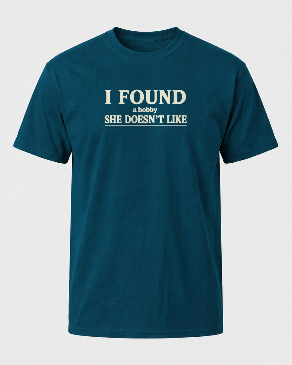 A Hobby She Doesn't Like tee — midnight navy, front