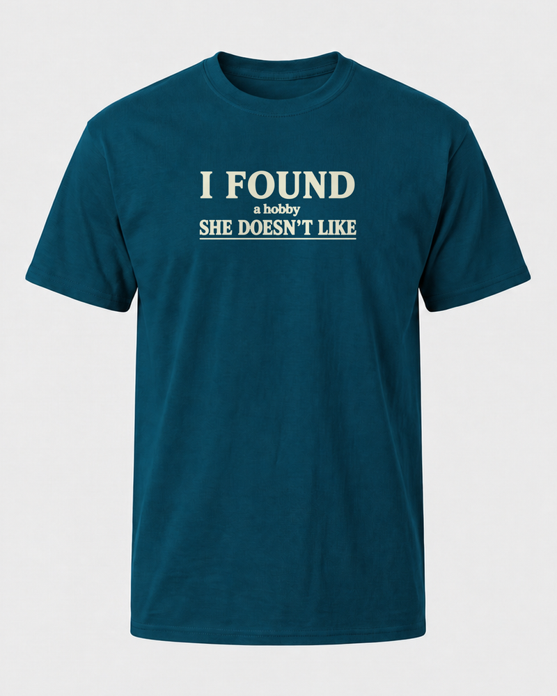 A Hobby She Doesn't Like tee — midnight navy, front