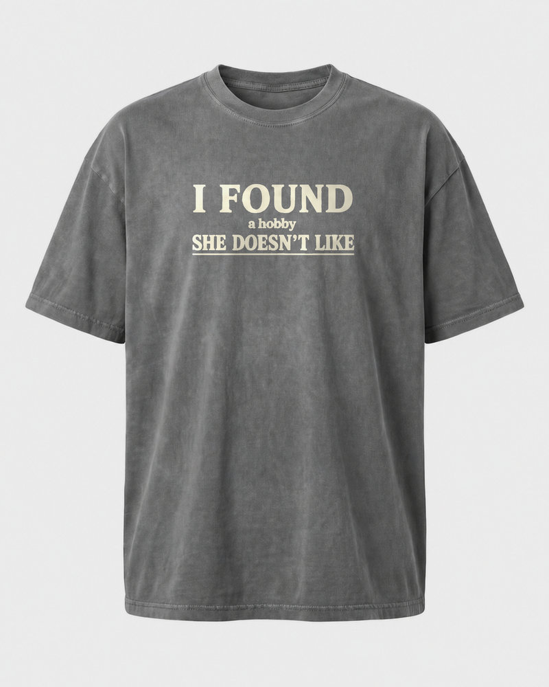 A Hobby She Doesn't Like washed tee — washed charcoal, front
