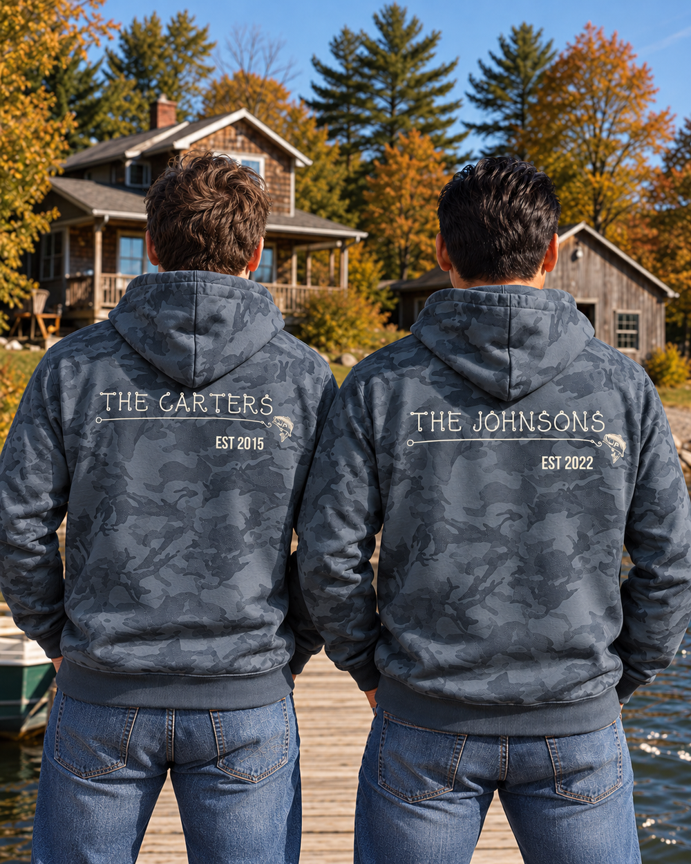 Hook & Line Family Custom All-Over Print Hoodie — two people, back