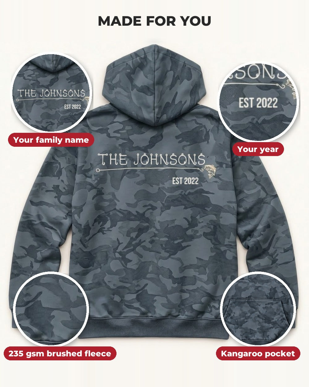 Hook & Line Family Custom All-Over Print Hoodie — details