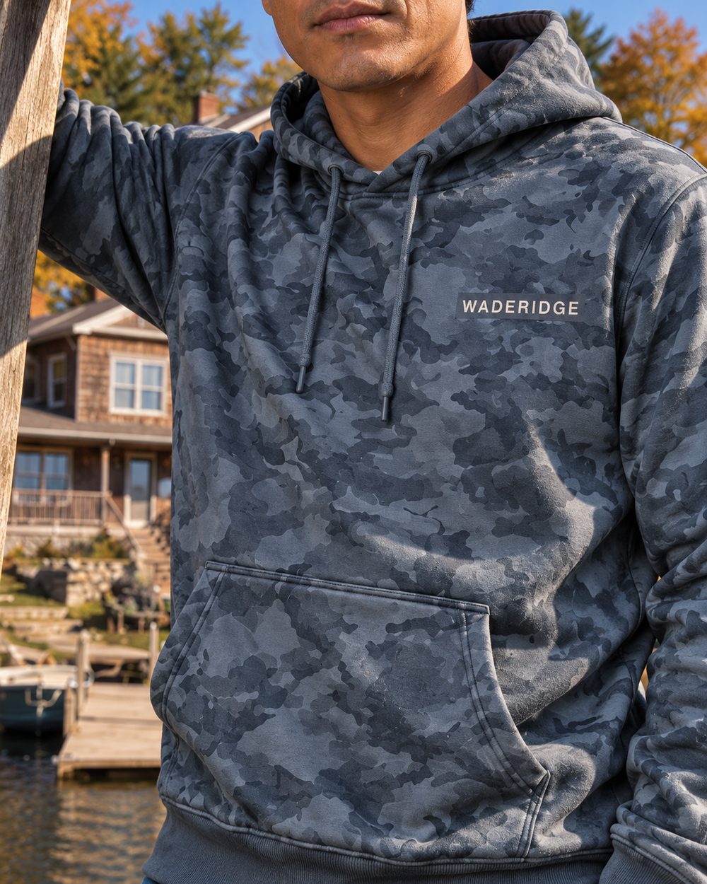 Hook & Line Family Custom All-Over Print Hoodie — model angle