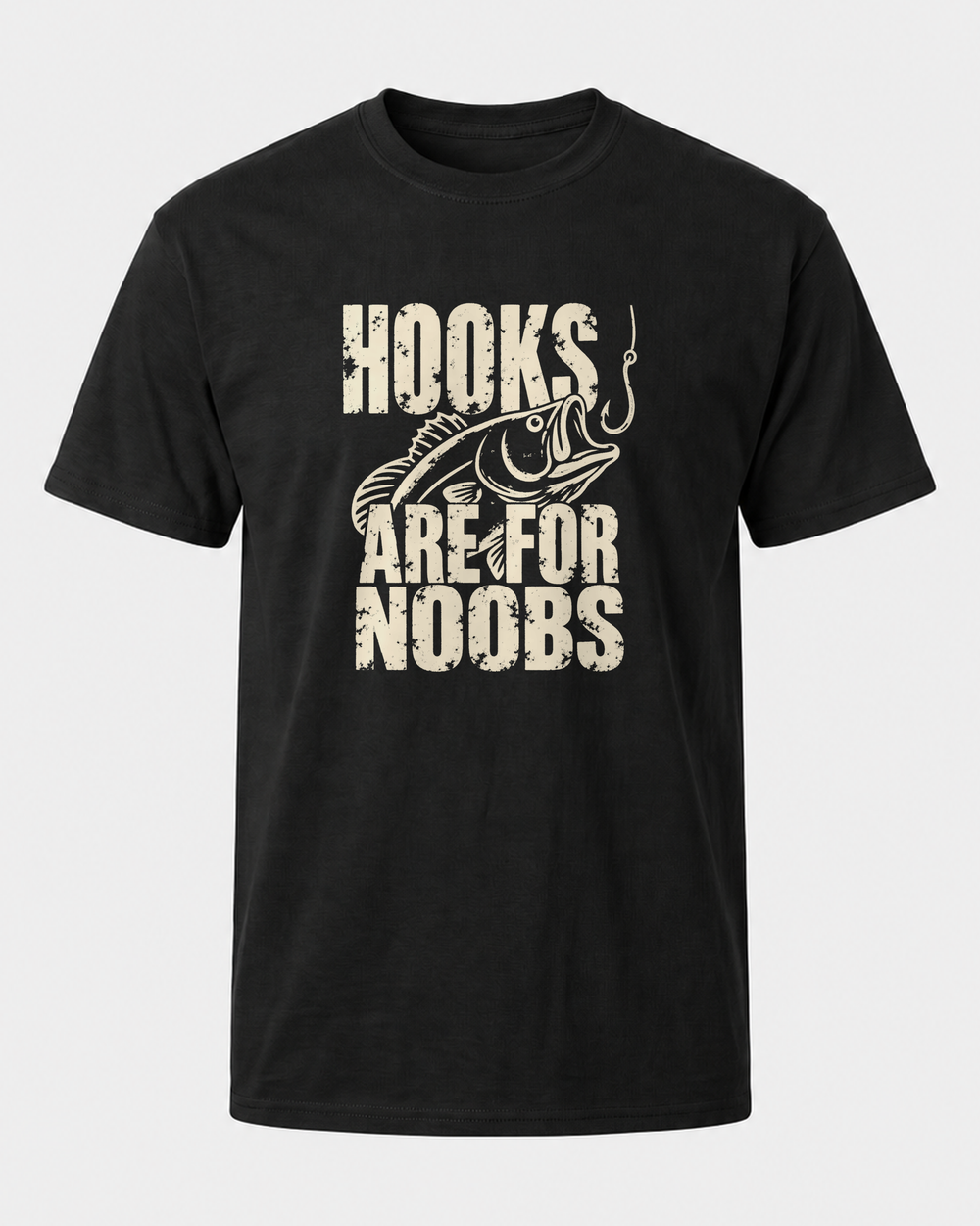 Hooks Are for Noobs tee — black, front