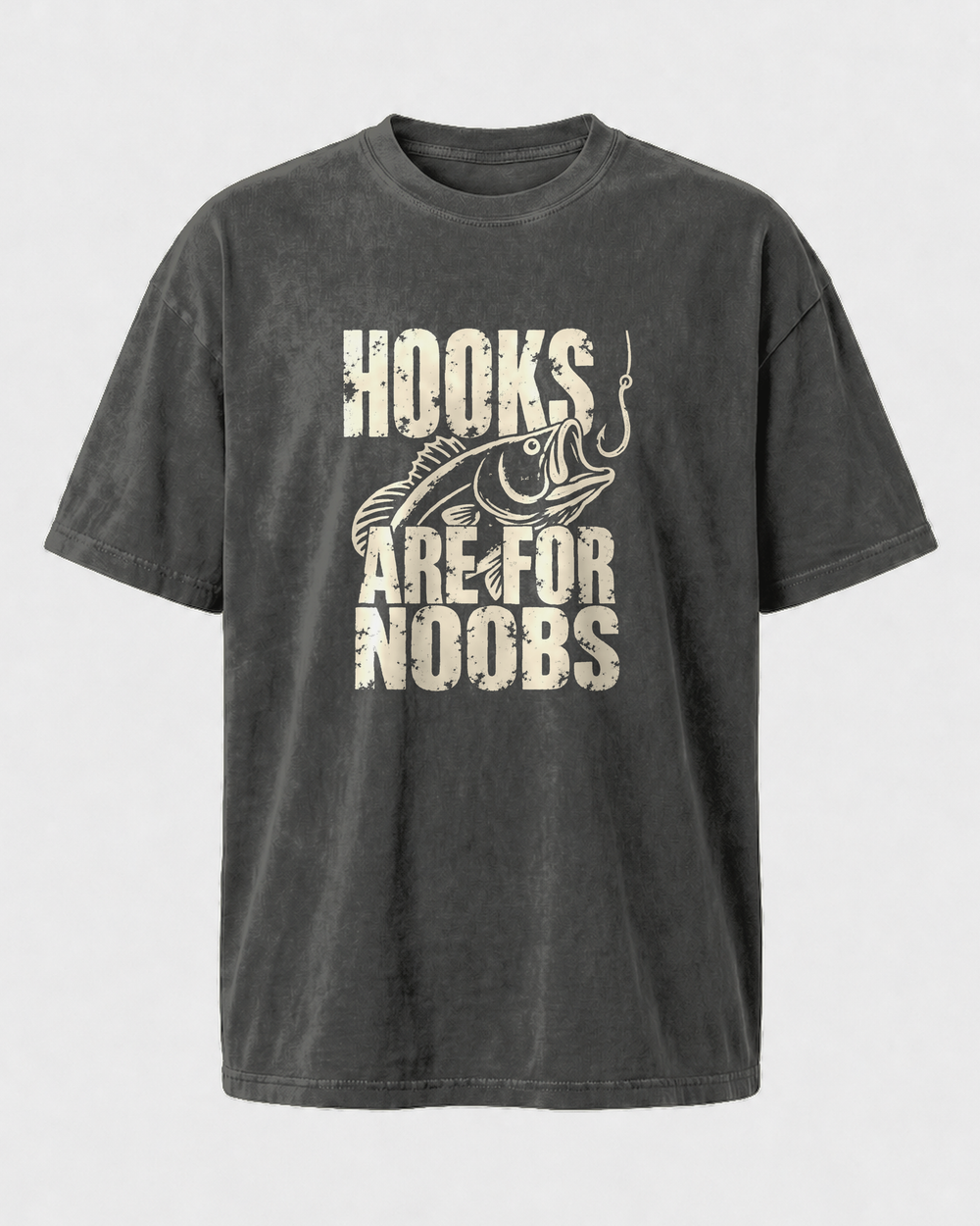Hooks Are for Noobs washed tee — washed black, front
