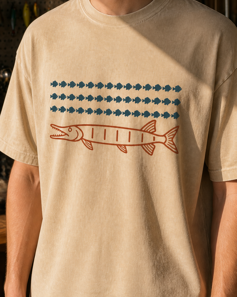 Hundred Musky washed tee — washed bone, worn, side