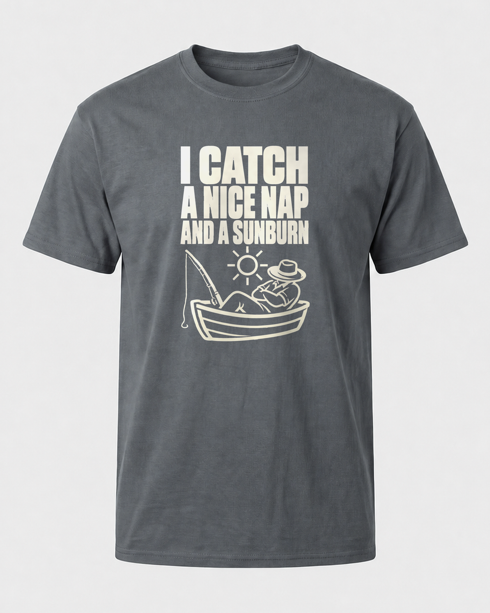 I Catch a Nice Nap and a Sunburn tee — charcoal, front