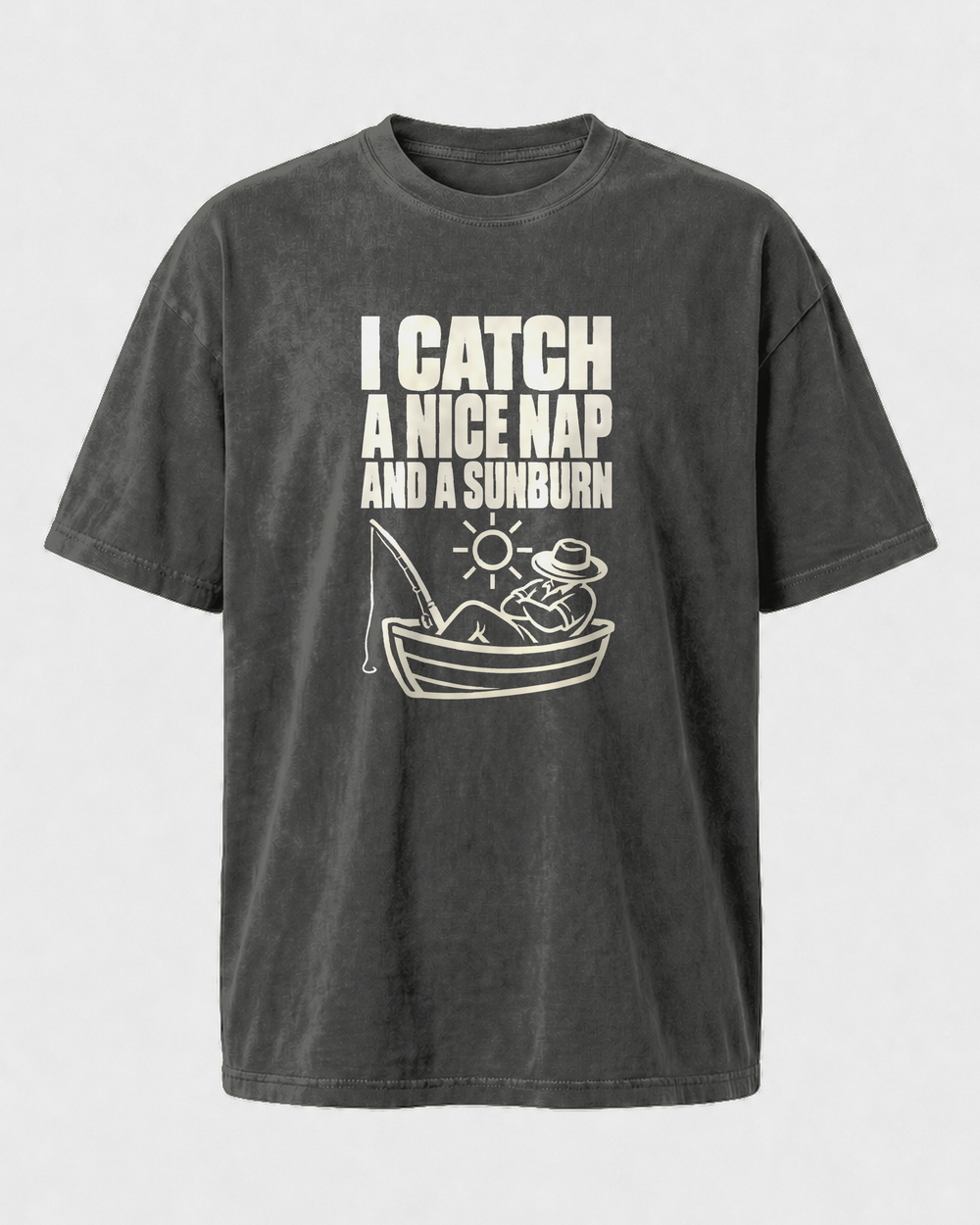 I Catch a Nice Nap and a Sunburn washed tee — washed black, front