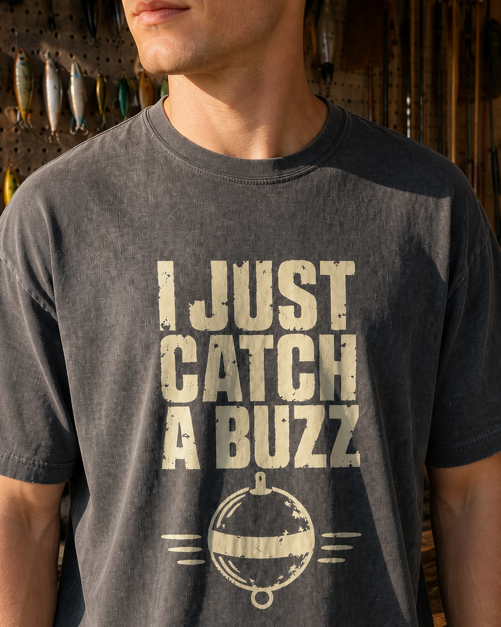 I Just Catch A Buzz washed tee — washed black, worn, side