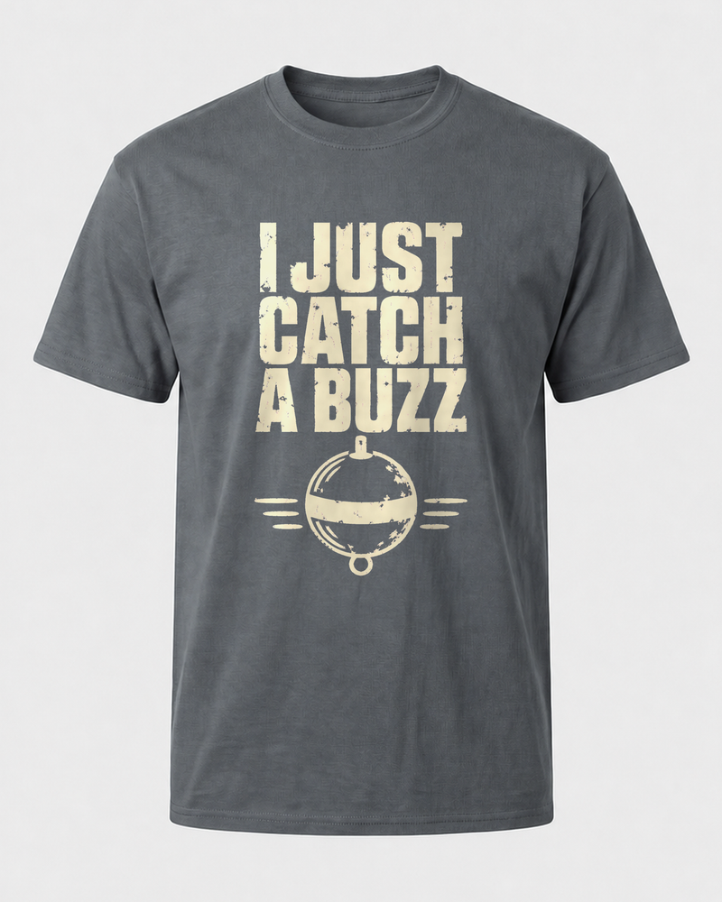 I Just Catch A Buzz tee — charcoal, front