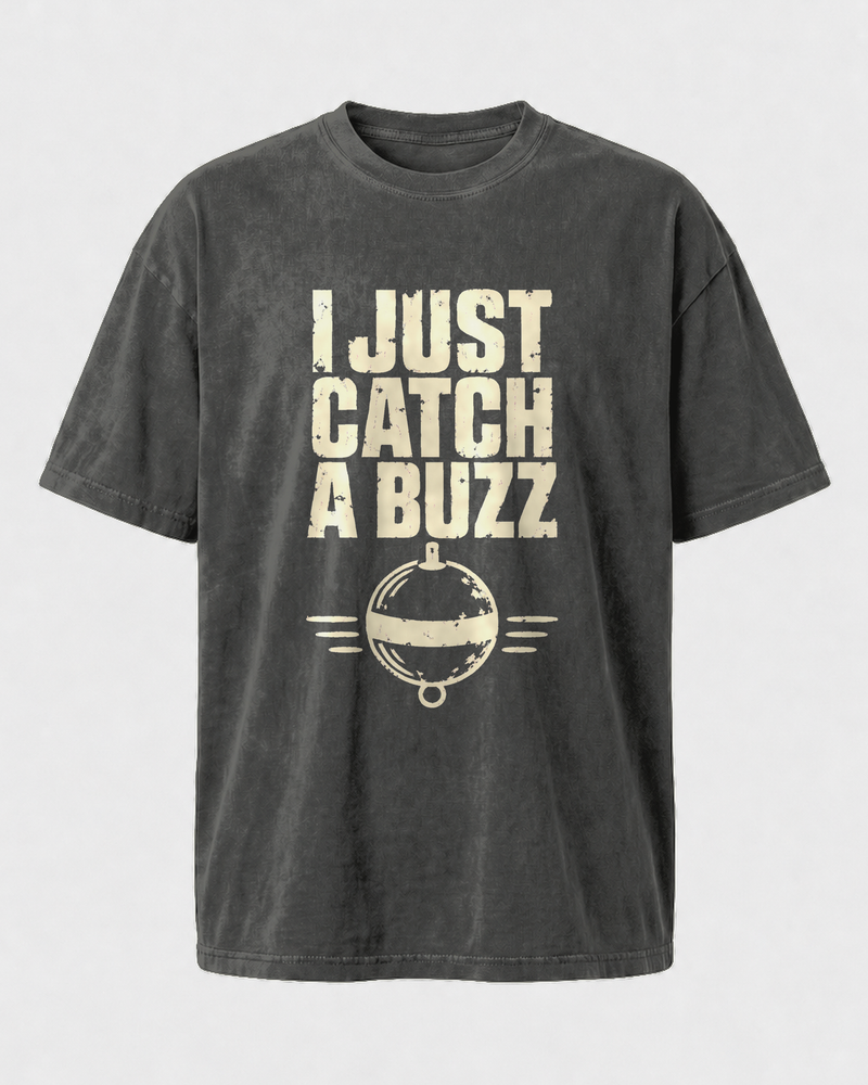 I Just Catch A Buzz washed tee — washed black, front
