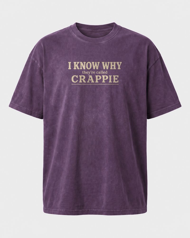 I Know Why They're Called Crappie Stacked washed tee — washed violet, front