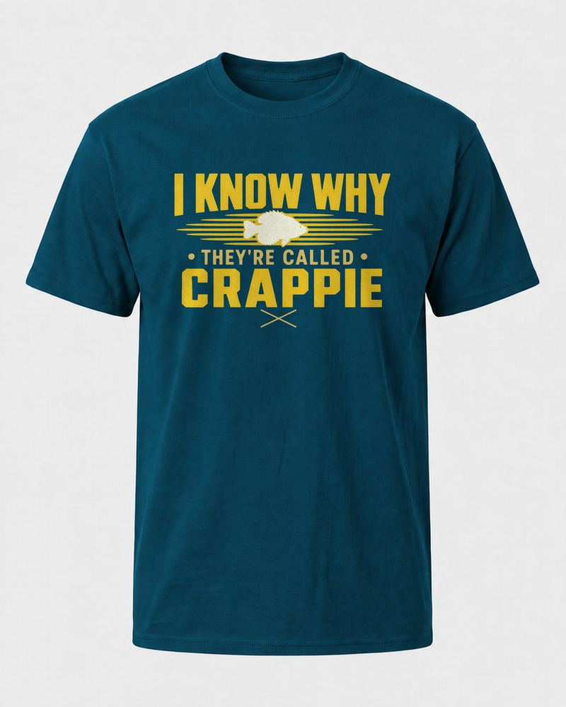 I Know Why They're Called Crappie Two Tone tee — midnight navy, front