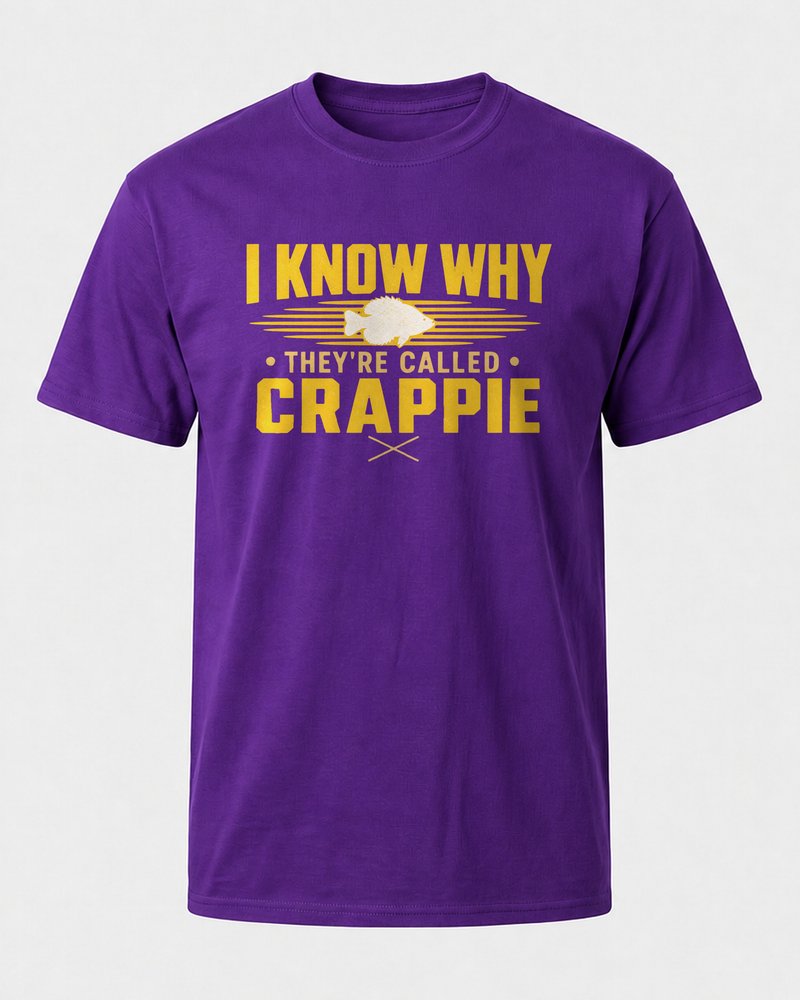 I Know Why They're Called Crappie Two Tone tee — purple, front