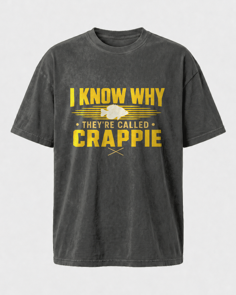 I Know Why They're Called Crappie Two Tone washed tee — washed black, front