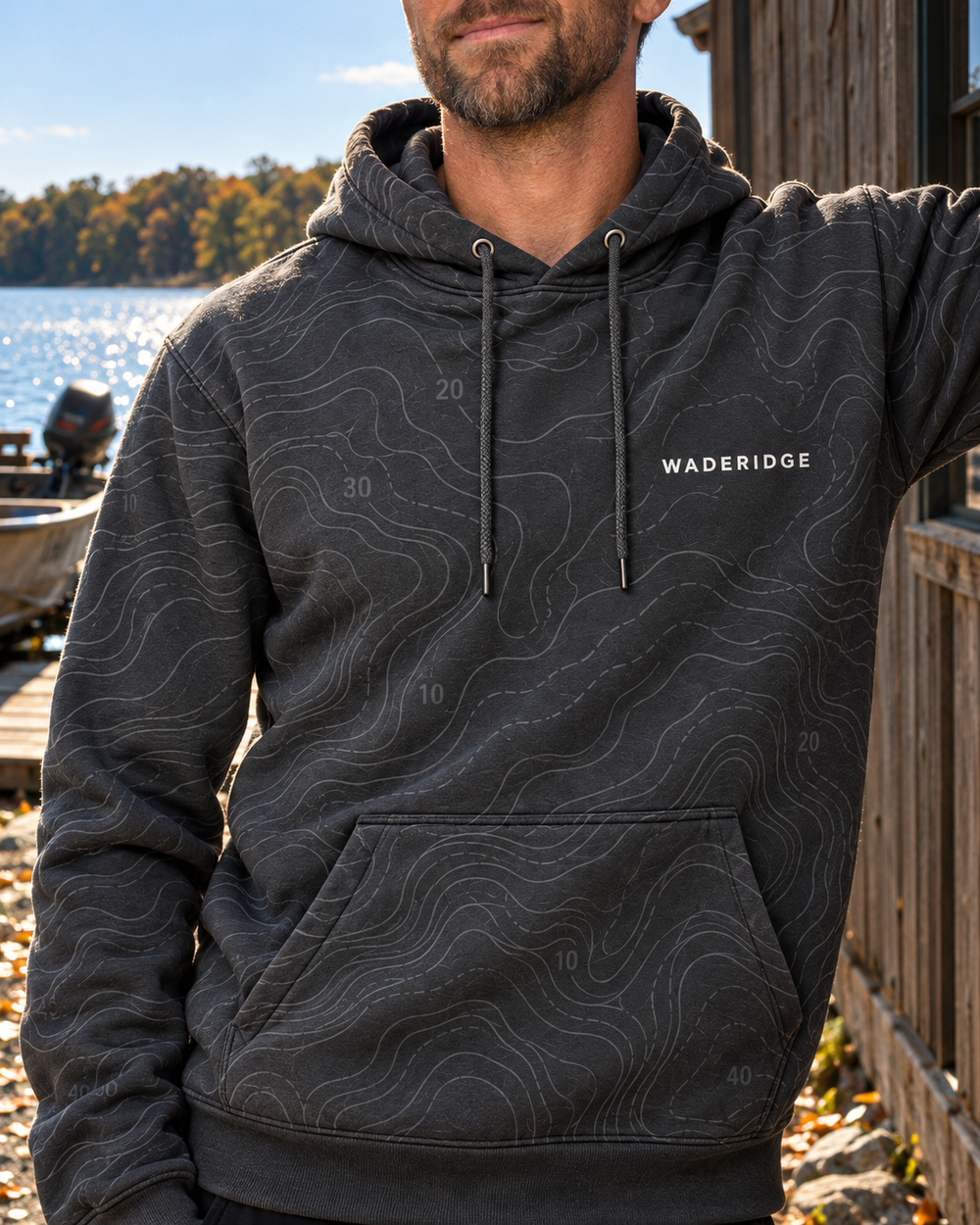 I'm Friendly My Fishing Spot Isn't All-Over Print Hoodie — model angle
