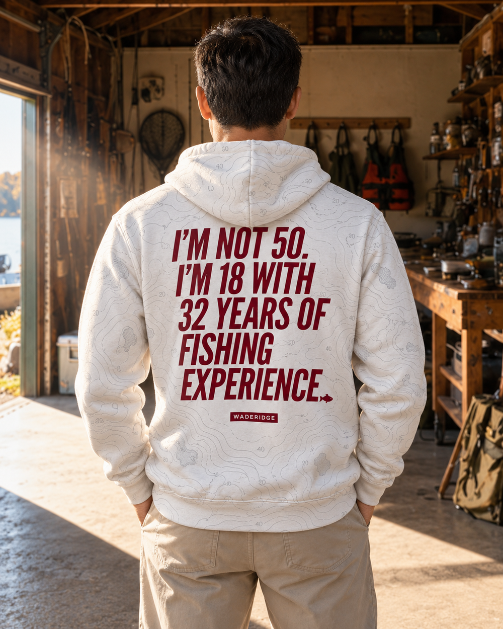 I'm Not 50 I'm 18 With 32 Years Of Fishing Experience All-Over Print Hoodie — model back