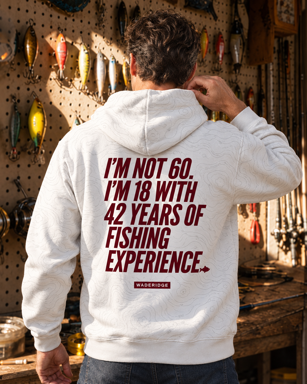 I'm Not 60 I'm 18 With 42 Years Of Fishing Experience All-Over Print Hoodie — model back
