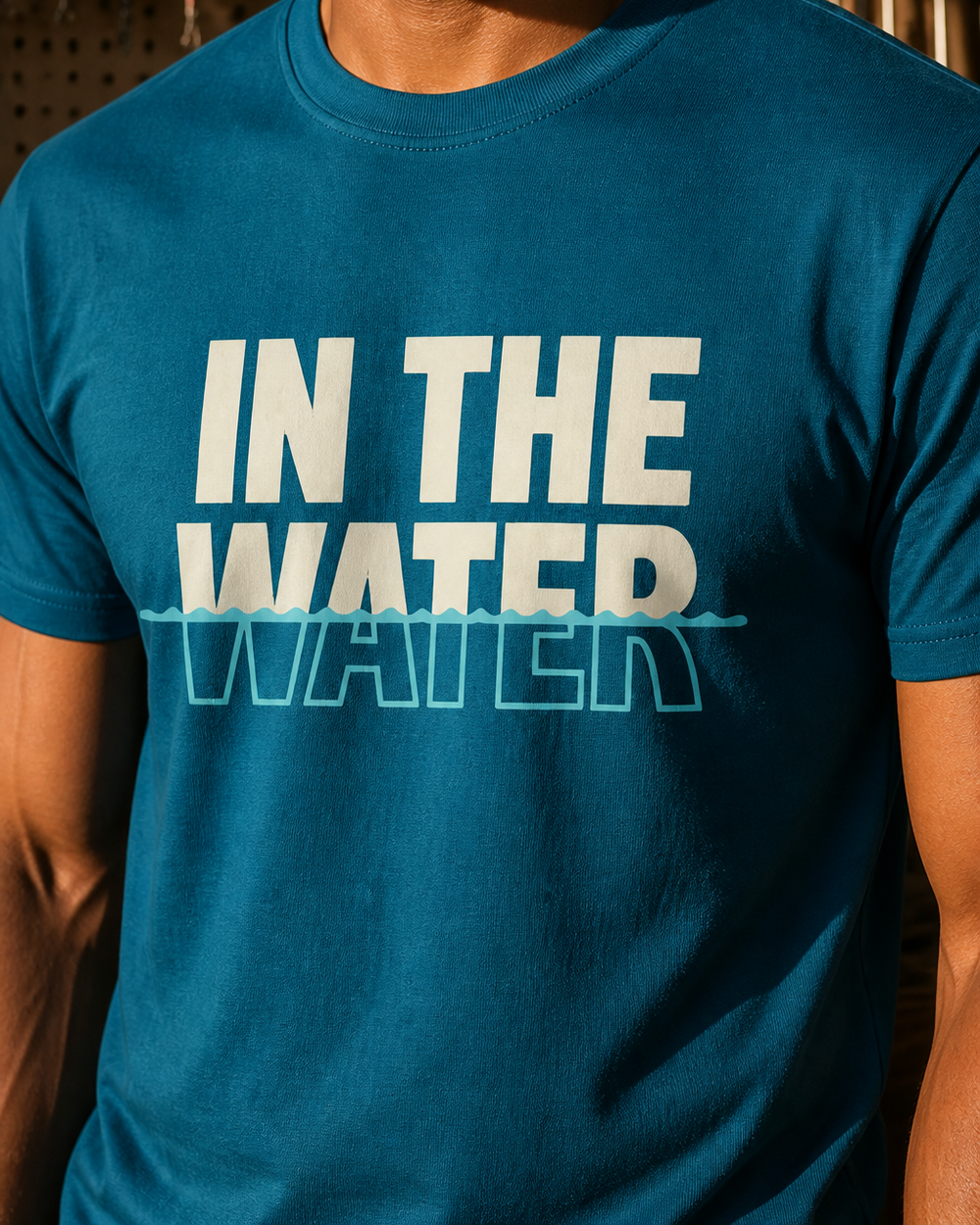 In The Water tee — midnight navy, worn, side