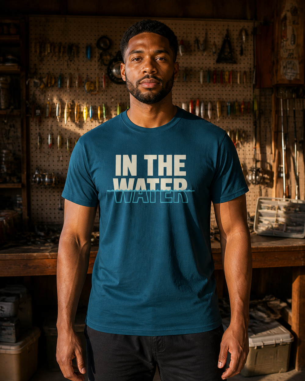 In The Water tee — midnight navy, worn, front