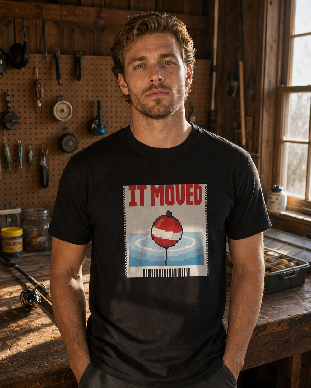It Moved tee — black, worn, front