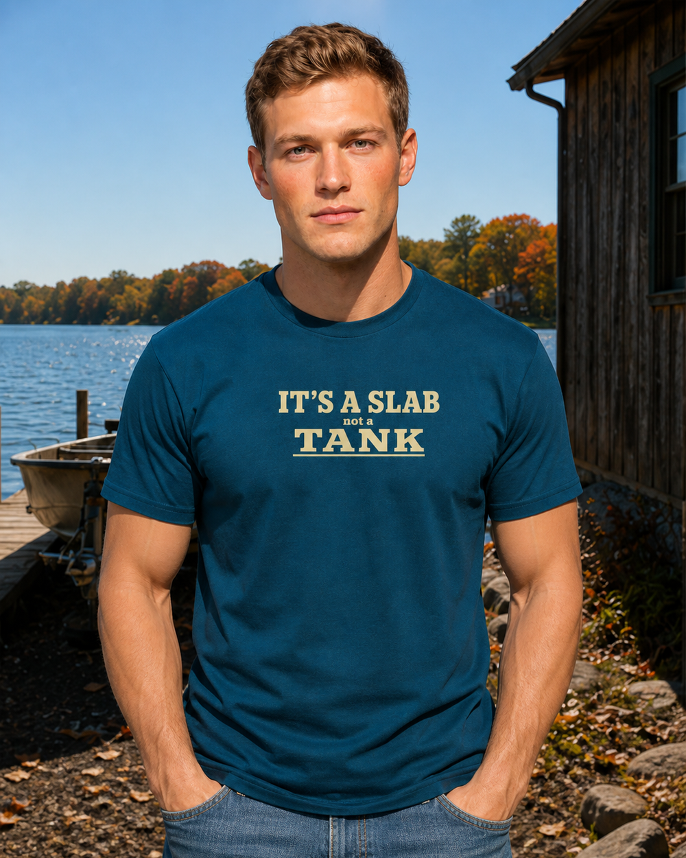It's A Slab Not A Tank Stacked tee — midnight navy, worn, front