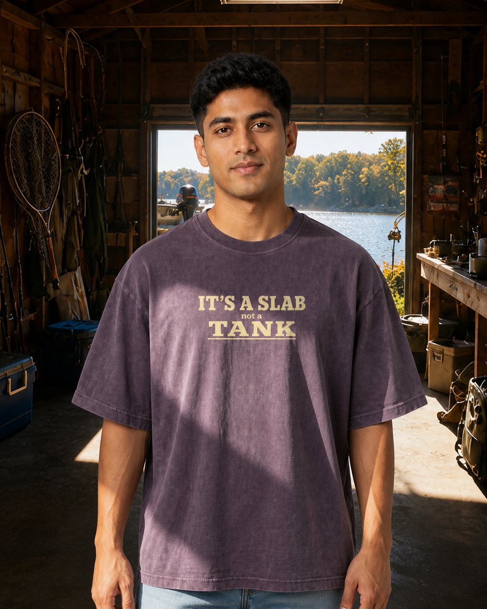 It's A Slab Not A Tank Stacked washed tee — washed violet, worn, front