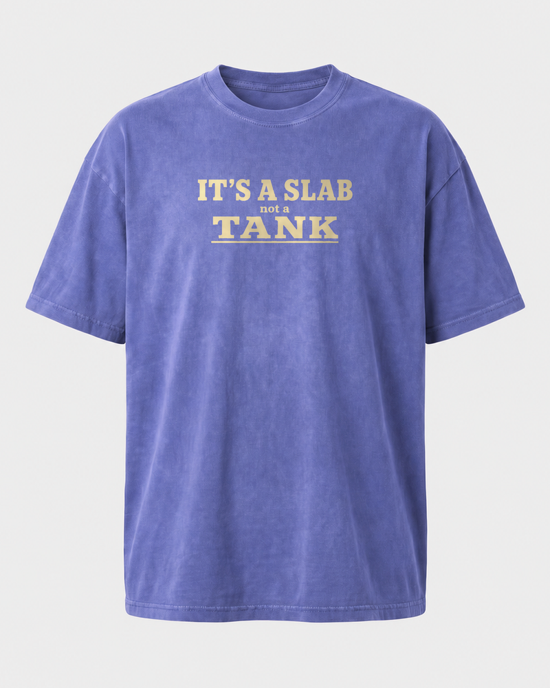 It's A Slab Not A Tank Stacked washed tee — washed blue, front