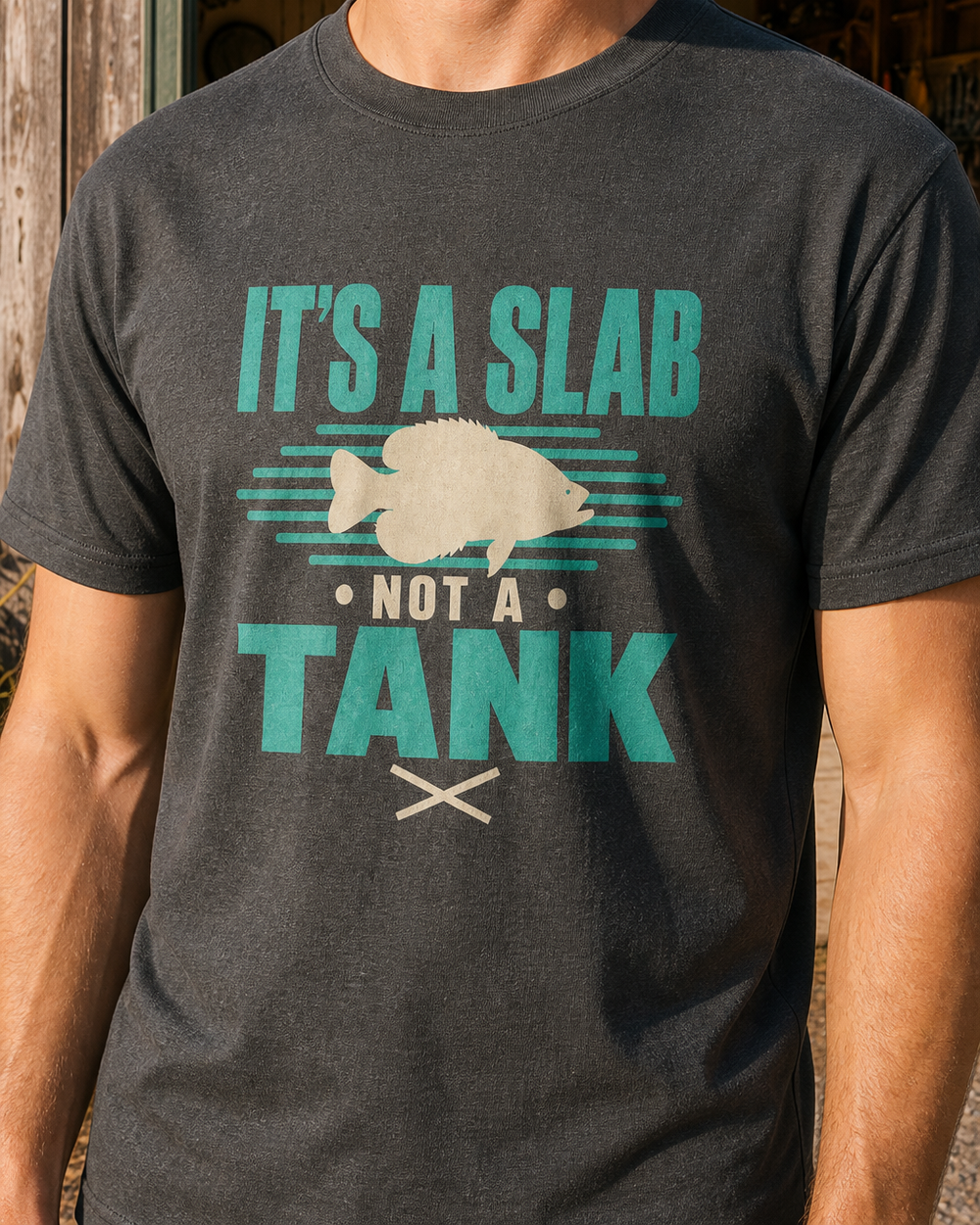 It's A Slab Not A Tank Two Tone tee — dark heather, worn, side